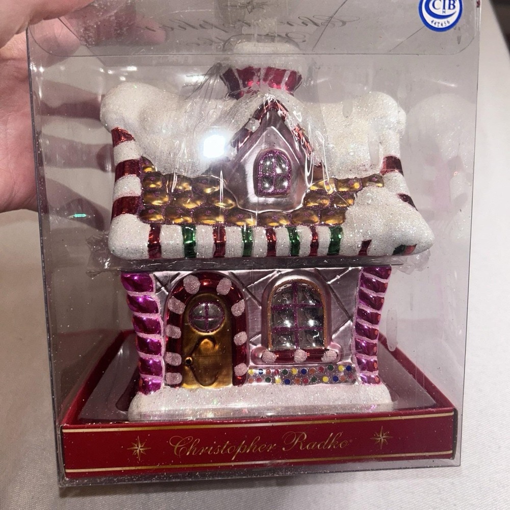 NIB‎ Christopher Radko 2004 Candy Chateau Gingerbread House Candy Box Jar Lid